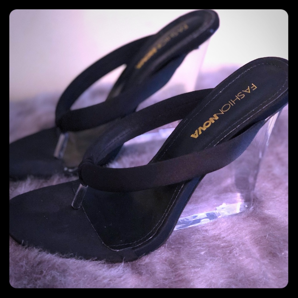 Clear wedge black sandals